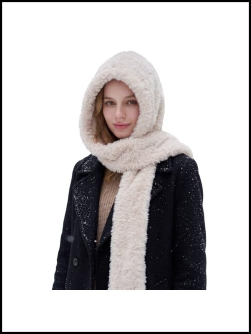 Faux Fur Hooded Scarf 2-in-1 Plush Neck Warmer Balaclava